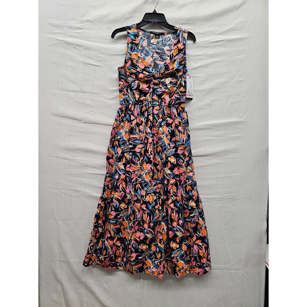 French Connection Twist Front Tiered Midi Dress Multicolor Cotton Size Small